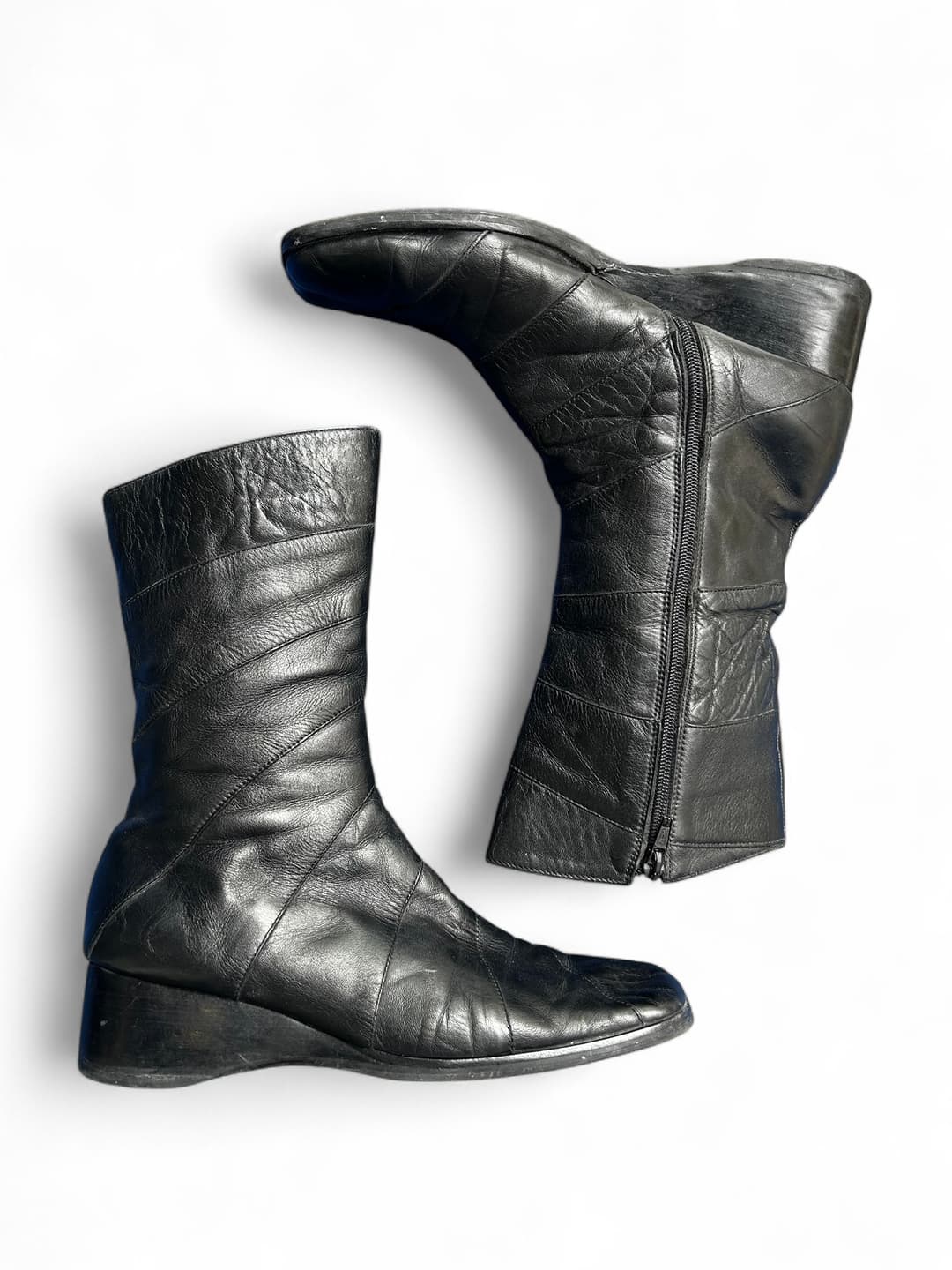 Botas cuero negro costuras